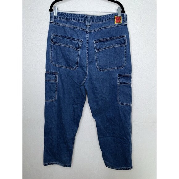 Empyre Cargo Jeans Men 34 Relaxed Loose Blue Denim Baggy Wide Leg Skater Y2K 2A - Picture 1 of 5